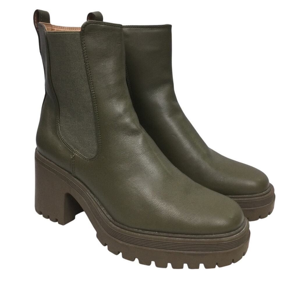Sam & Libby Lug Sole Vegan Leather Chunky Heel Green Chelsea Ankle Boot 9.5